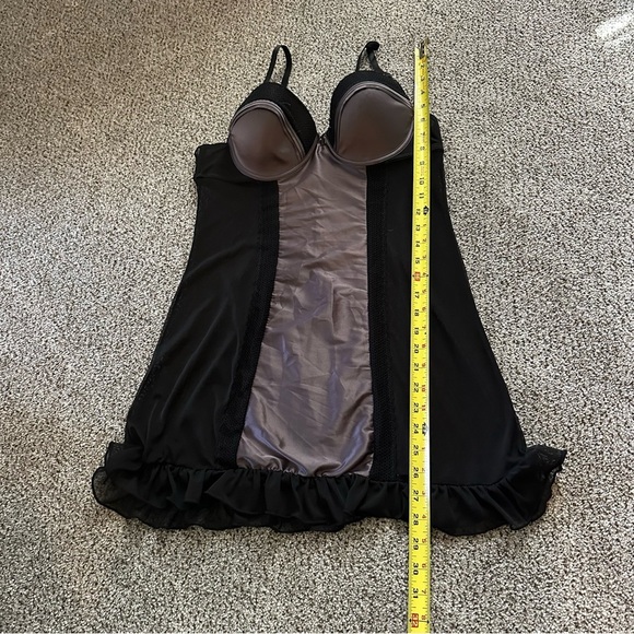 MARILYN MONROE Size L Black Gray Satin Sheer Shaper Nightie Chemise Slip - Picture 11 of 11